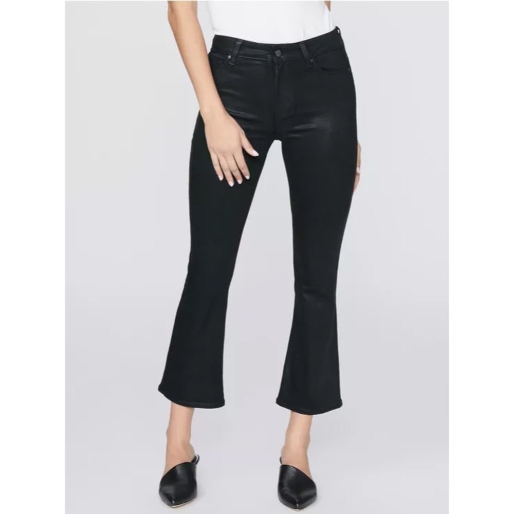 Paige Colette Black Fog Luxe Coating Cropped Flared Jeans EUC Size 25